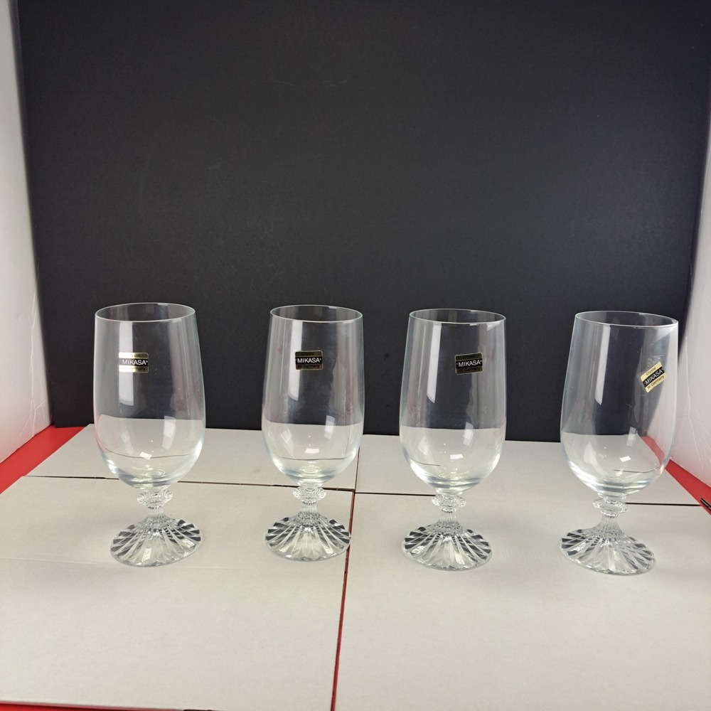 Mikasa Park Lane Iced Tea Glasses Set of 4 Clear Like New Crystal Ribbed Base